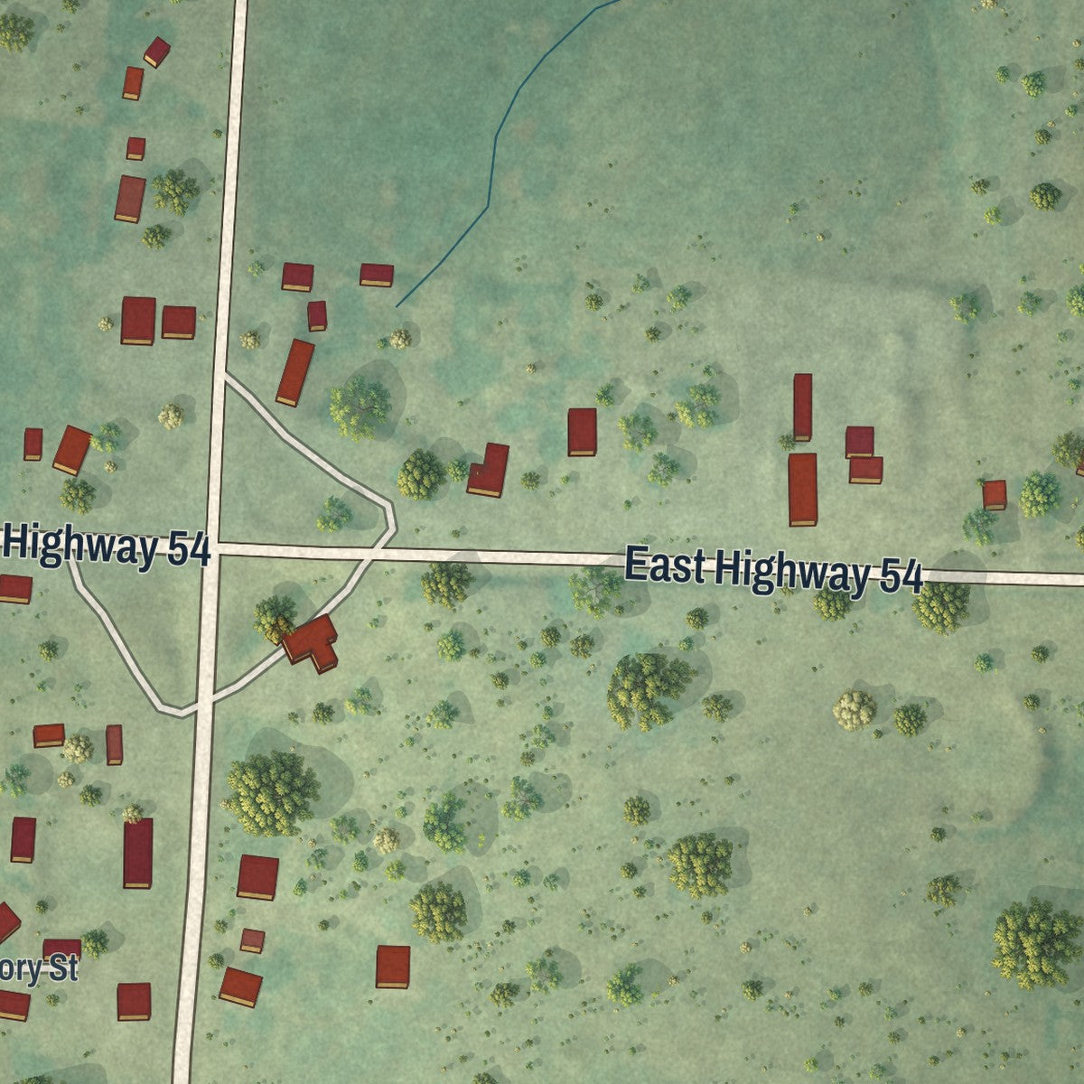 Close-up of the map of Preston, Missouri print showing street and building detail