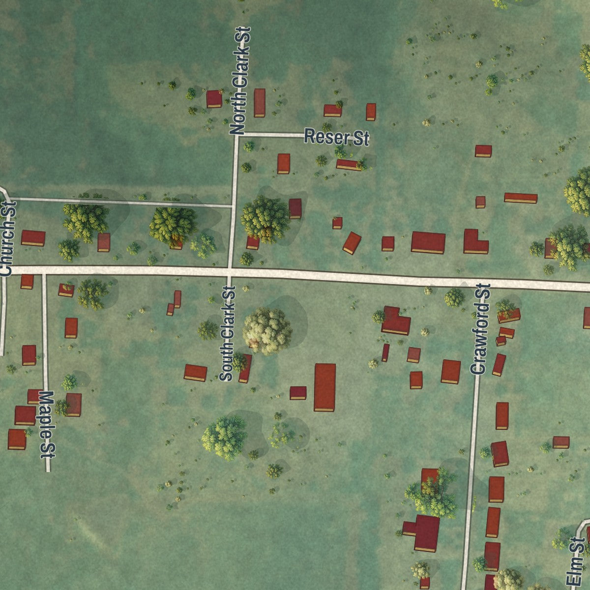 Second close-up of the map of Preston, Missouri print showing more streets and buildings