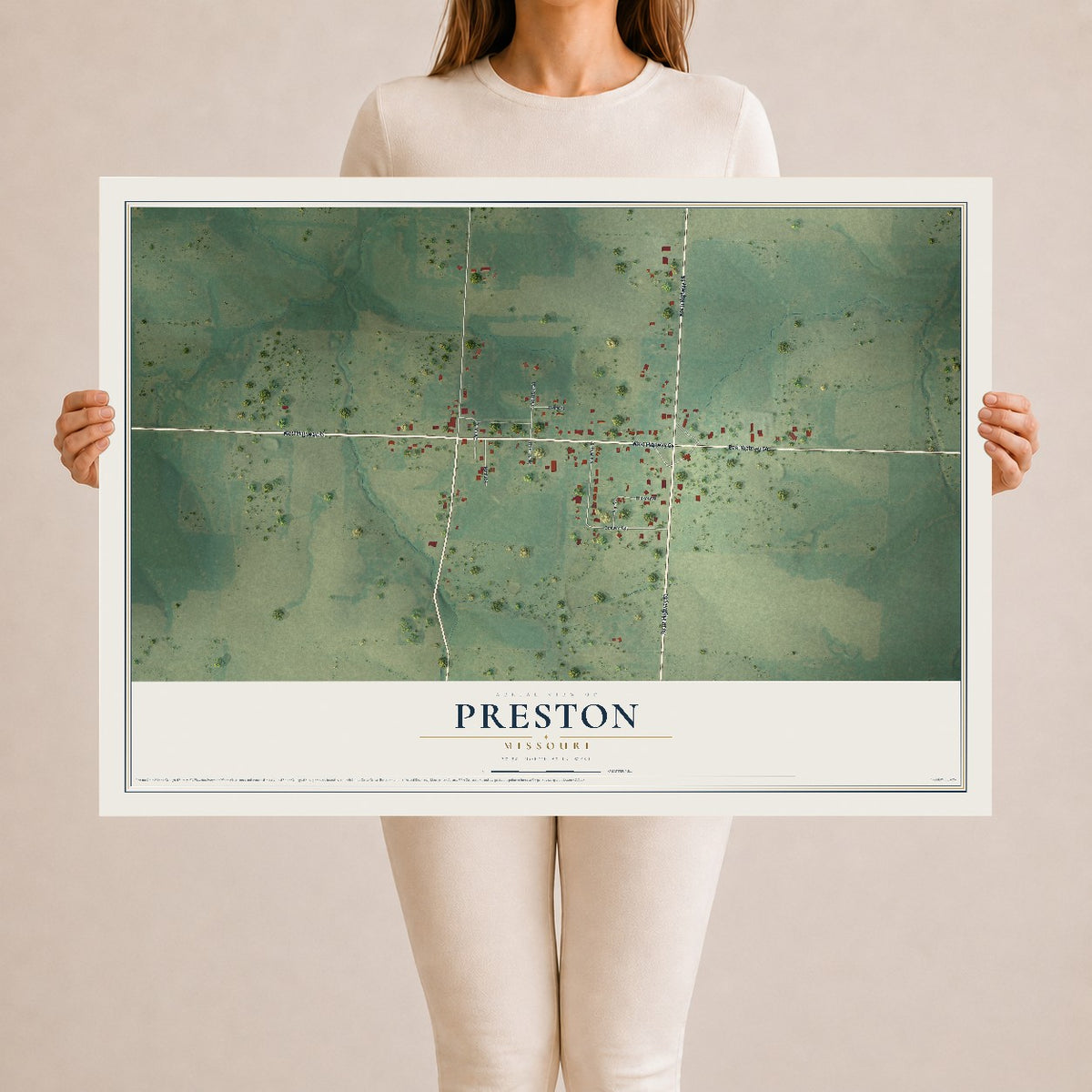 Map of Preston, Missouri, 24 x 36 inch unframed archival matte print
