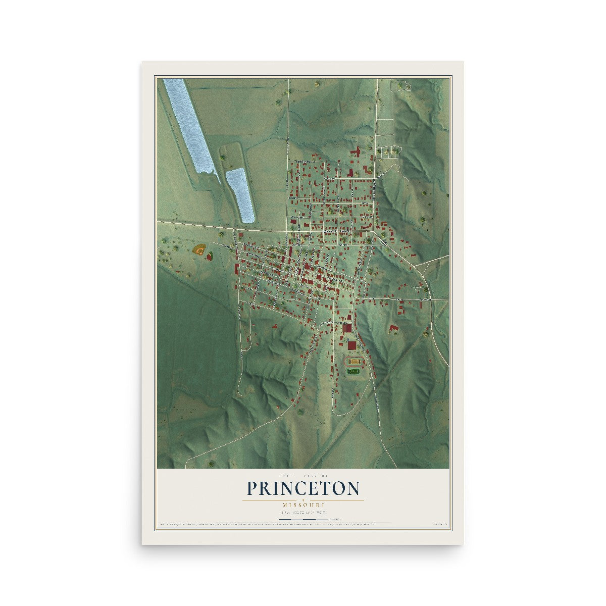 Map of Princeton, Missouri, 12 x 18 inch unframed archival matte print