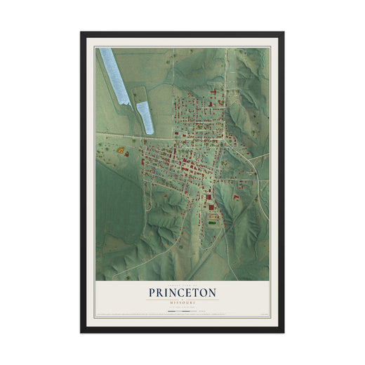 Map of Princeton, Missouri, 12 x 18 inch print in a black wood frame
