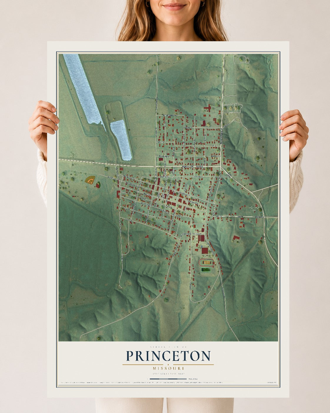 Map of Princeton, Missouri, 24 x 36 inch unframed archival matte print