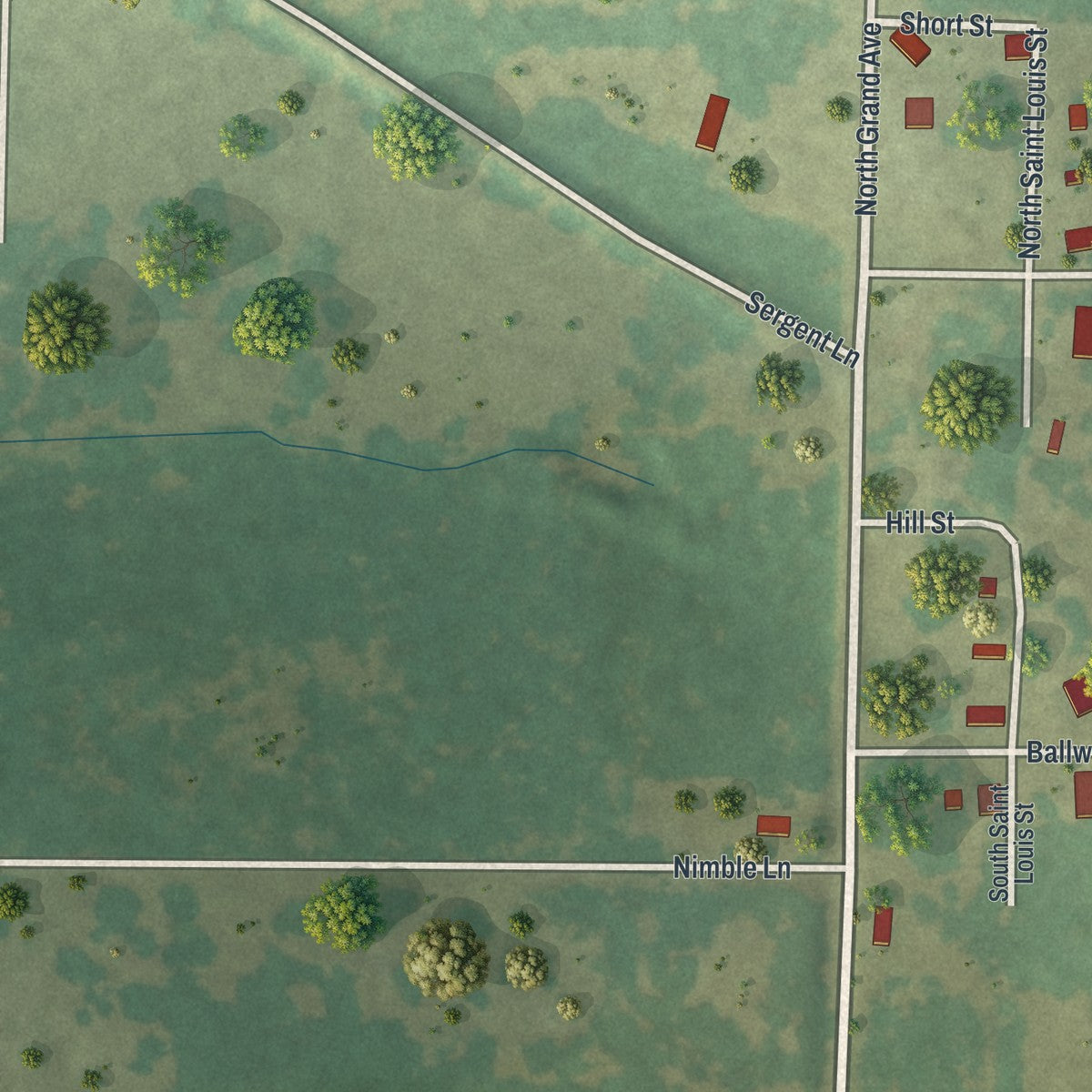 Second close-up of the map of Purcell, Missouri print showing more streets and buildings
