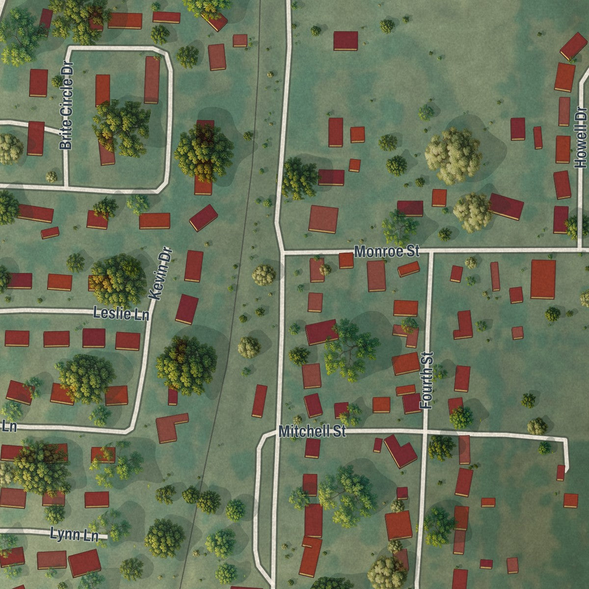 Second close-up of the map of Purdy, Missouri print showing more streets and buildings
