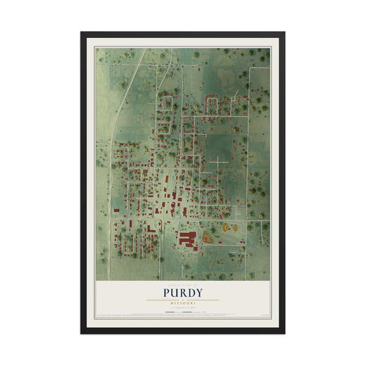 Map of Purdy, Missouri, 12 x 18 inch print in a black wood frame