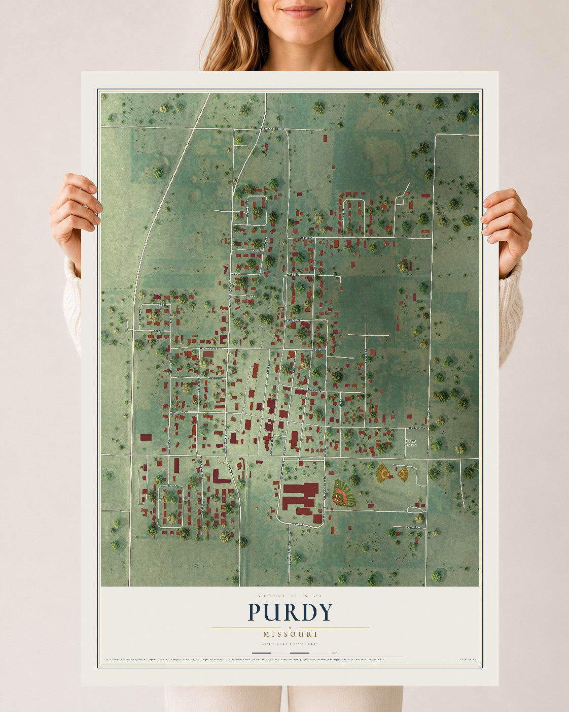 Map of Purdy, Missouri, 24 x 36 inch unframed archival matte print