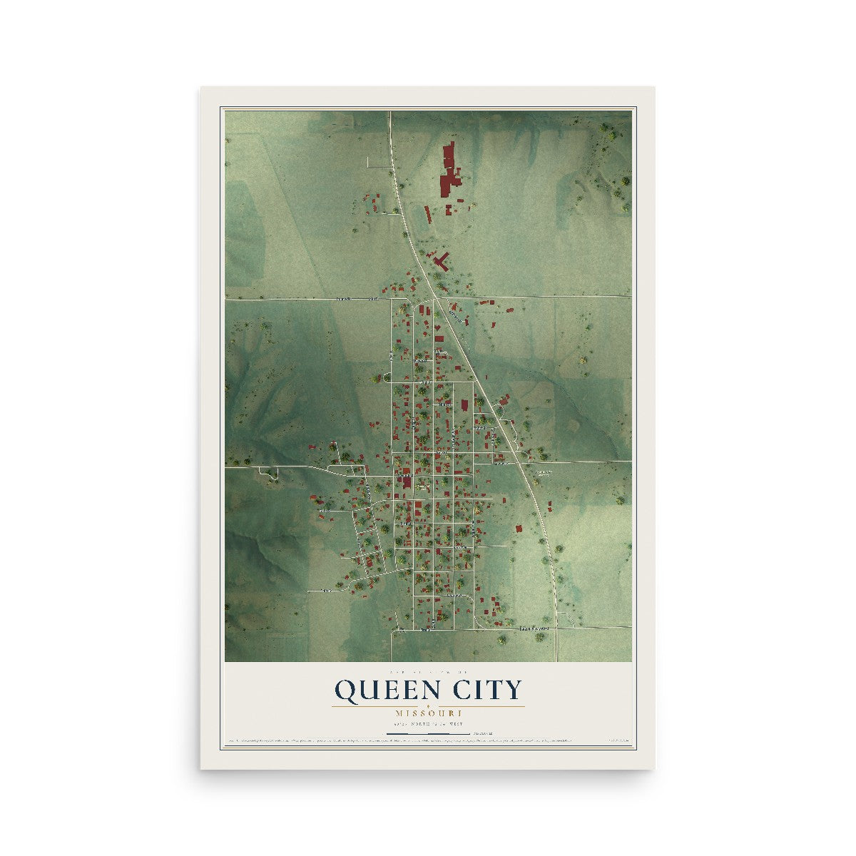 Map of Queen City, Missouri, 12 x 18 inch unframed archival matte print