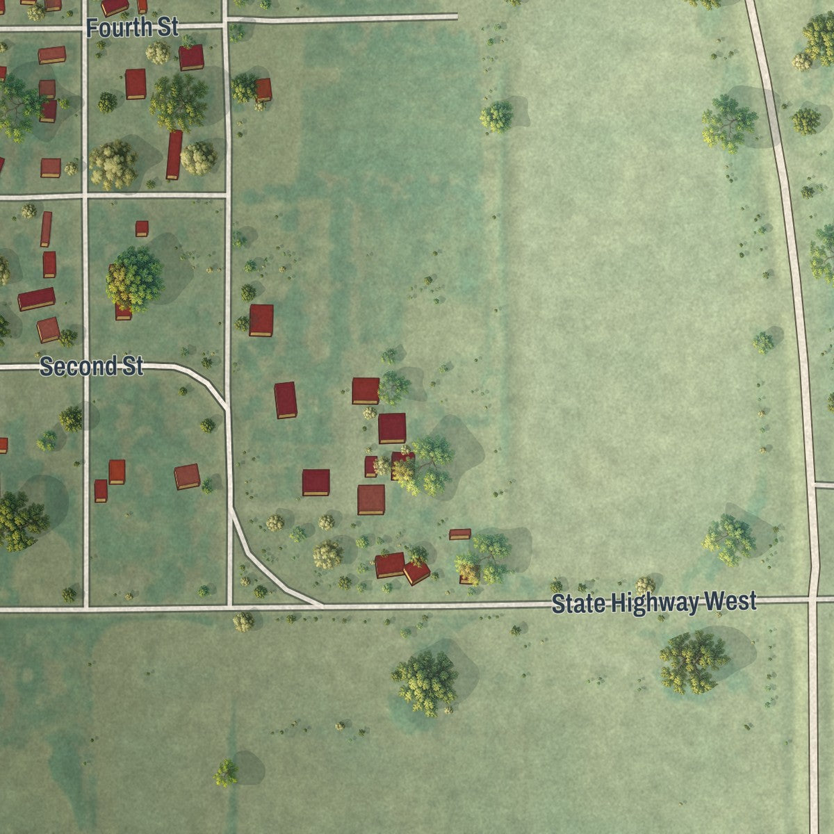 Second close-up of the map of Queen City, Missouri print showing more streets and buildings