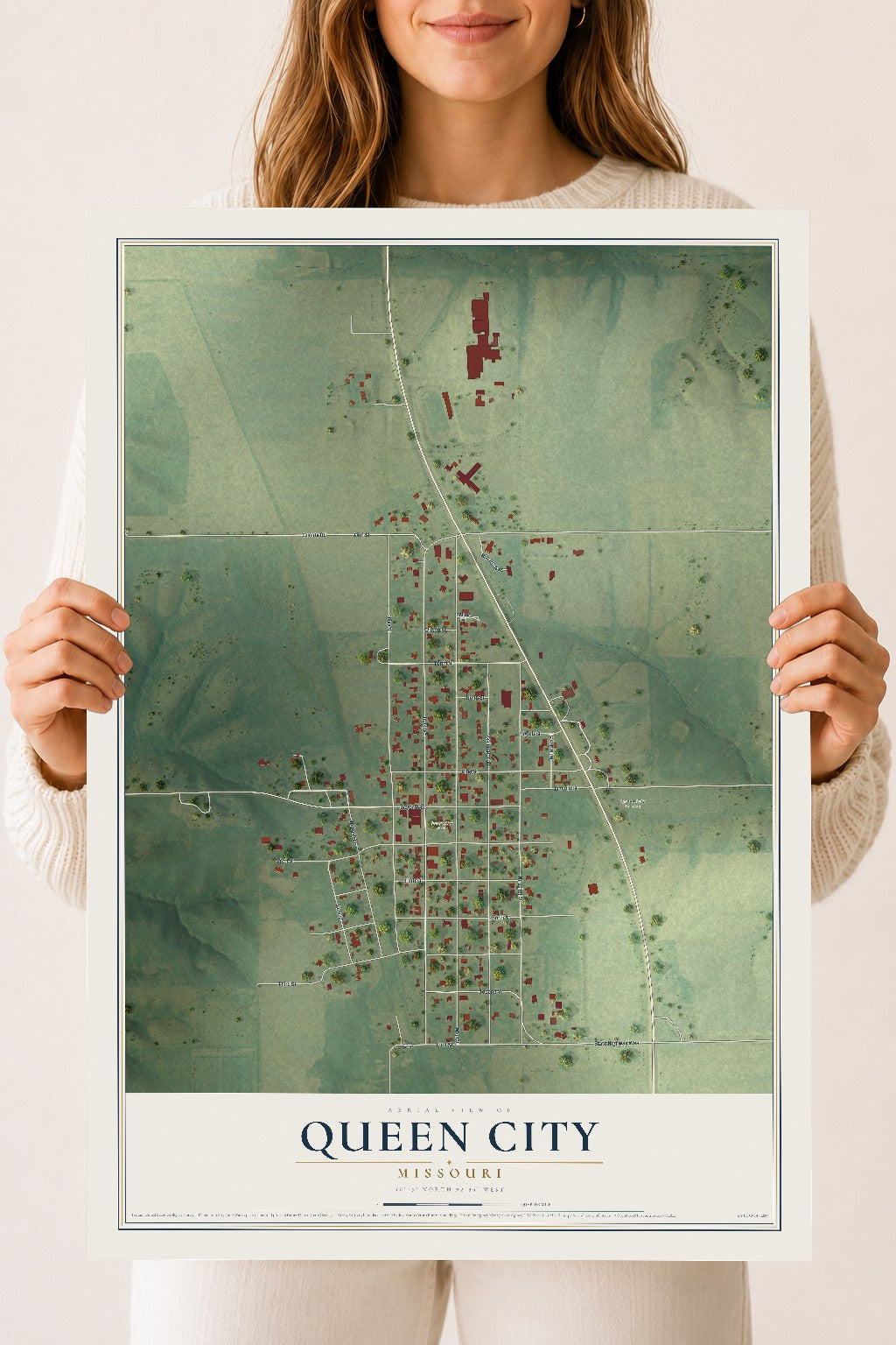 Map of Queen City, Missouri, 18 x 24 inch unframed archival matte print