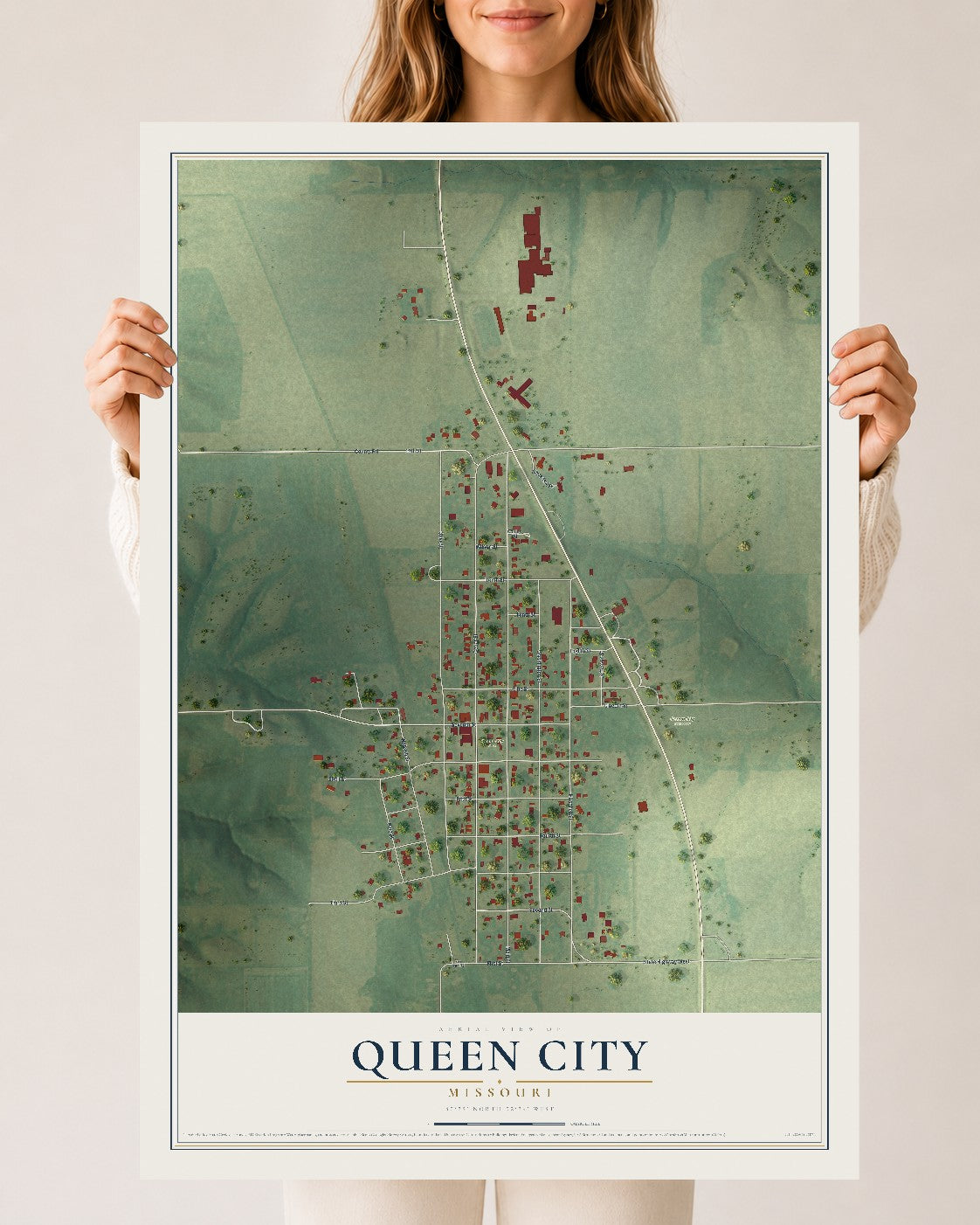 Map of Queen City, Missouri, 24 x 36 inch unframed archival matte print