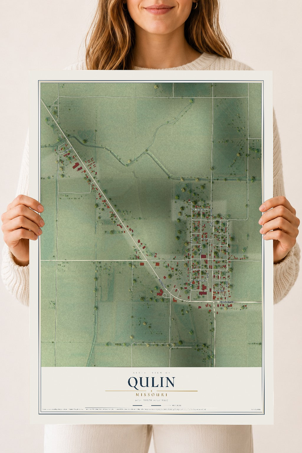 Map of Qulin, Missouri, 18 x 24 inch unframed archival matte print