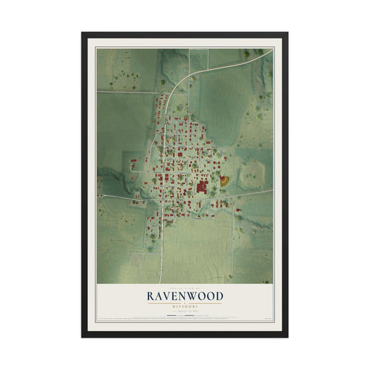 Map of Ravenwood, Missouri, 12 x 18 inch print in a black wood frame