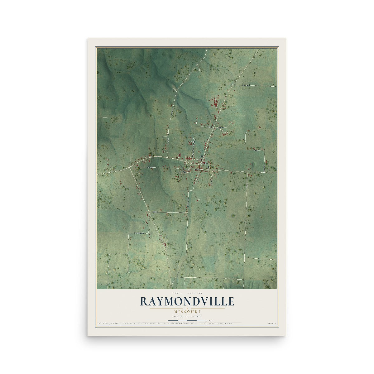 Map of Raymondville, Missouri, 12 x 18 inch unframed archival matte print