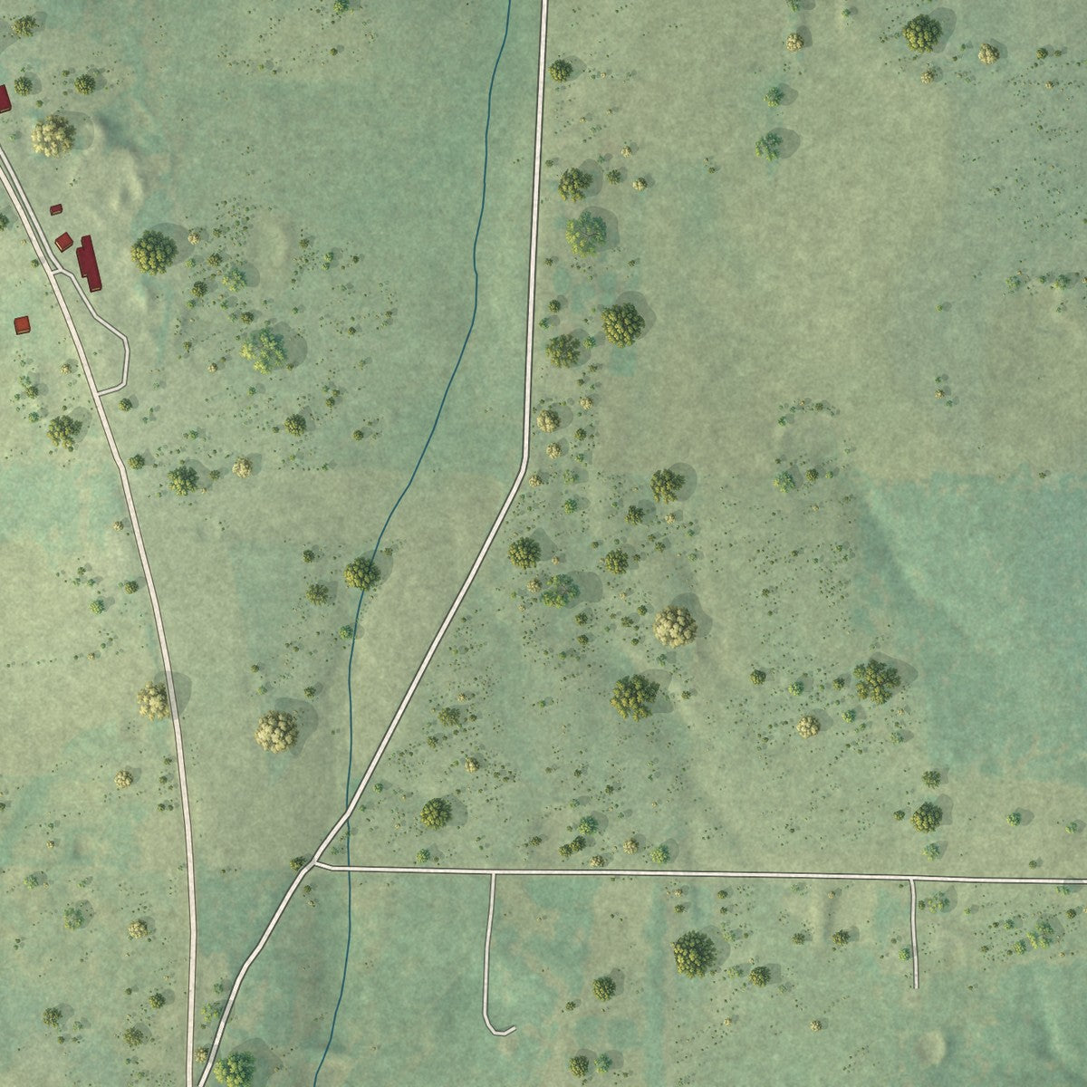 Second close-up of the map of Raymondville, Missouri print showing more streets and buildings
