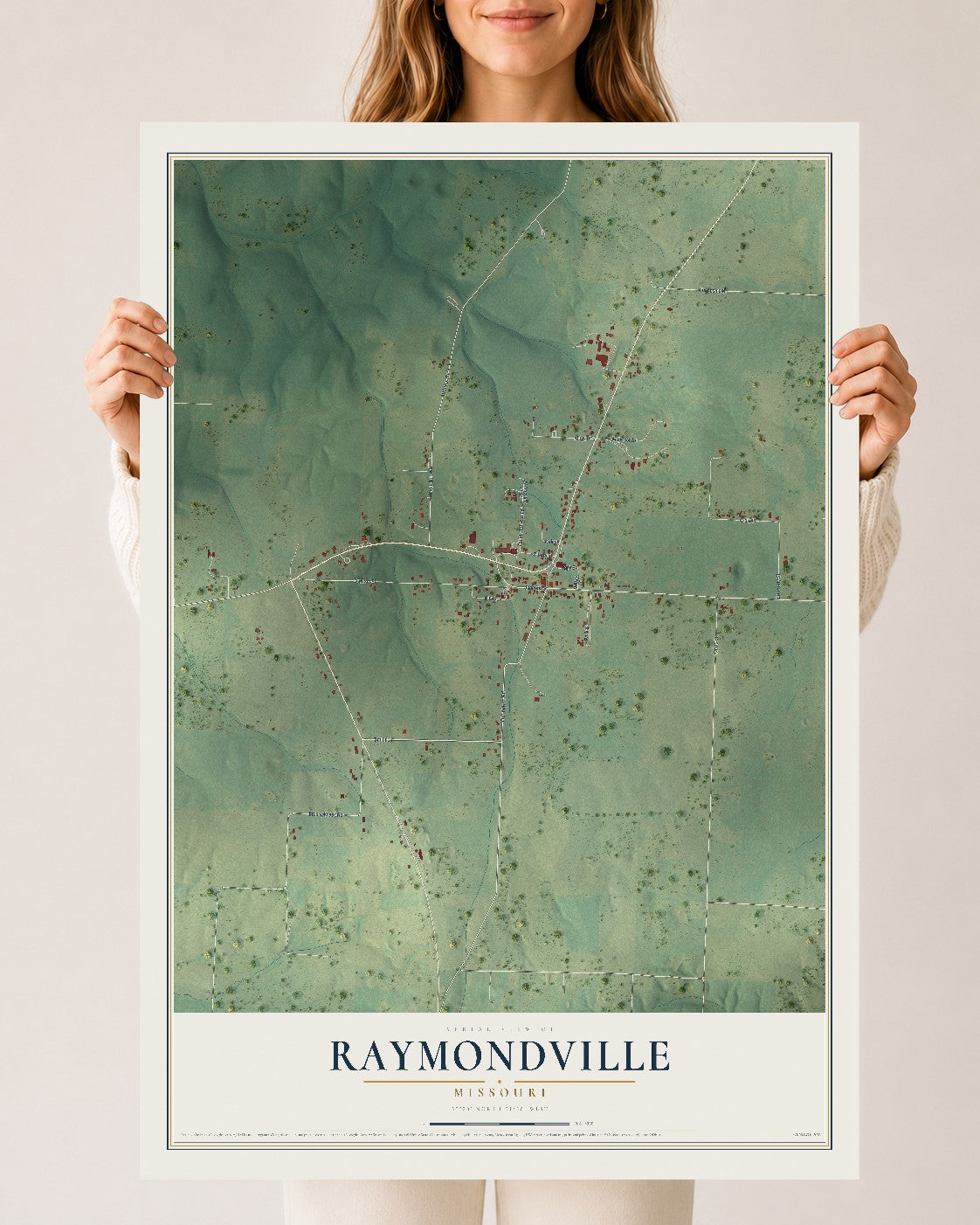 Map of Raymondville, Missouri, 24 x 36 inch unframed archival matte print