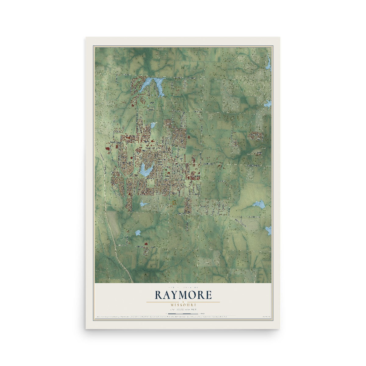 Map of Raymore, Missouri, 12 x 18 inch unframed archival matte print