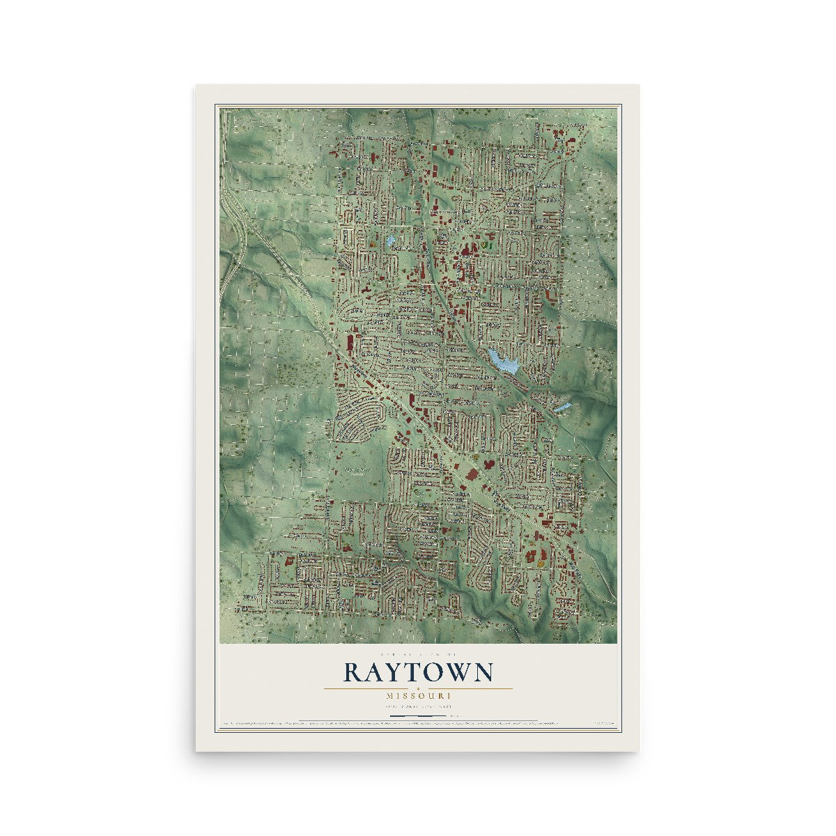 Map of Raytown, Missouri, 12 x 18 inch unframed archival matte print