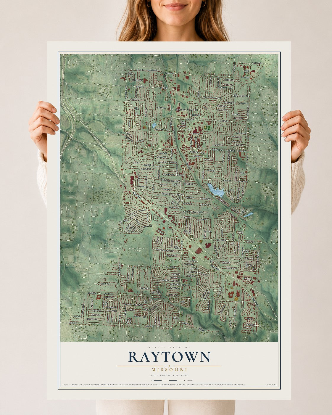 Map of Raytown, Missouri, 24 x 36 inch unframed archival matte print