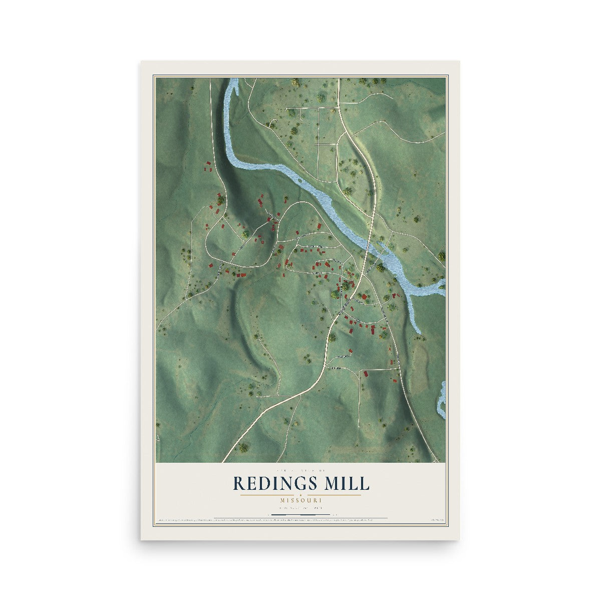 Map of Redings Mill, Missouri, 12 x 18 inch unframed archival matte print