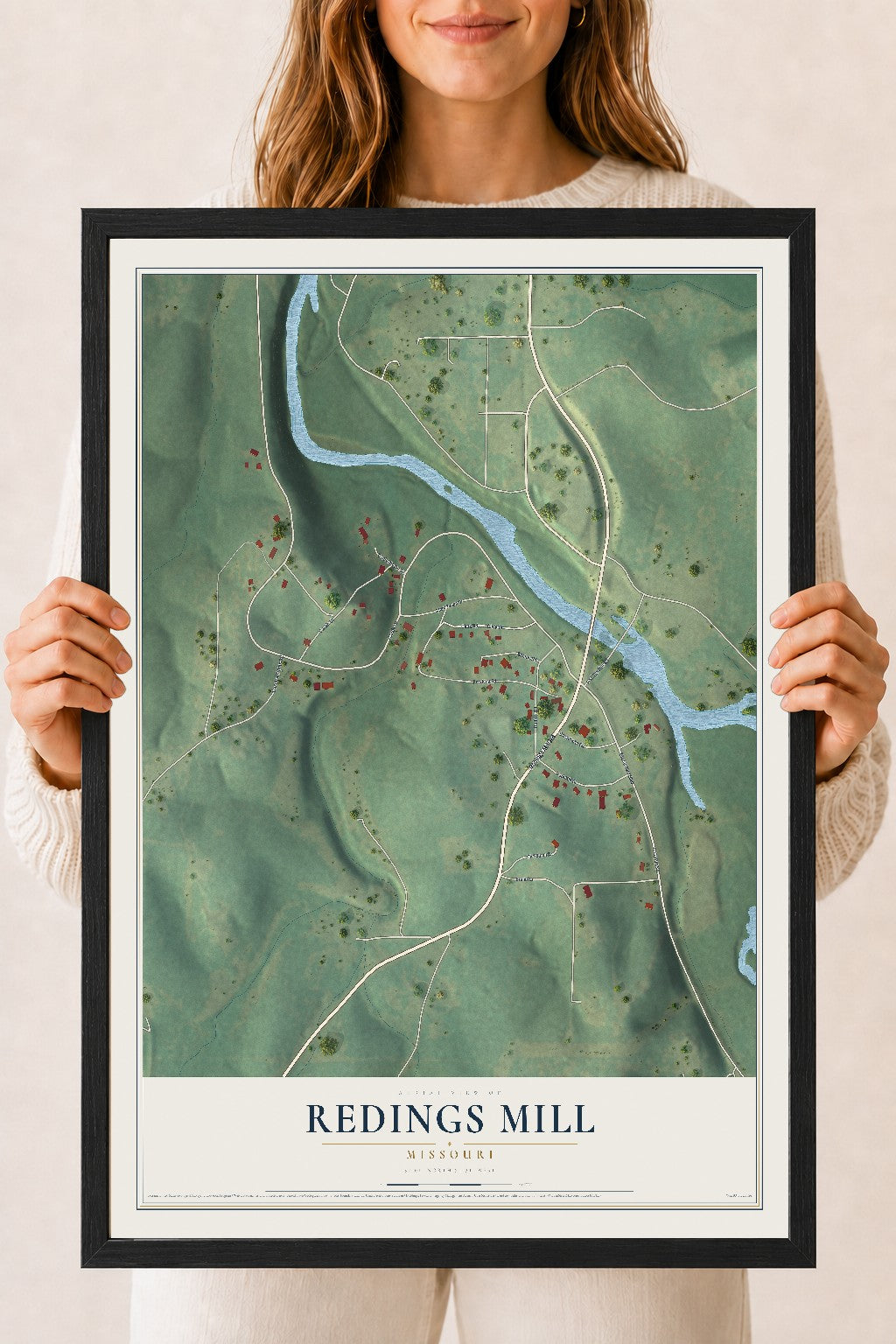 Map of Redings Mill, Missouri, 18 x 24 inch print in a black wood frame