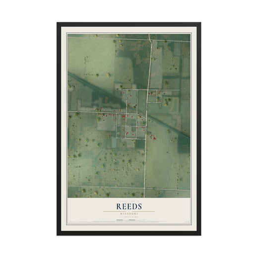 Map of Reeds, Missouri, 12 x 18 inch print in a black wood frame