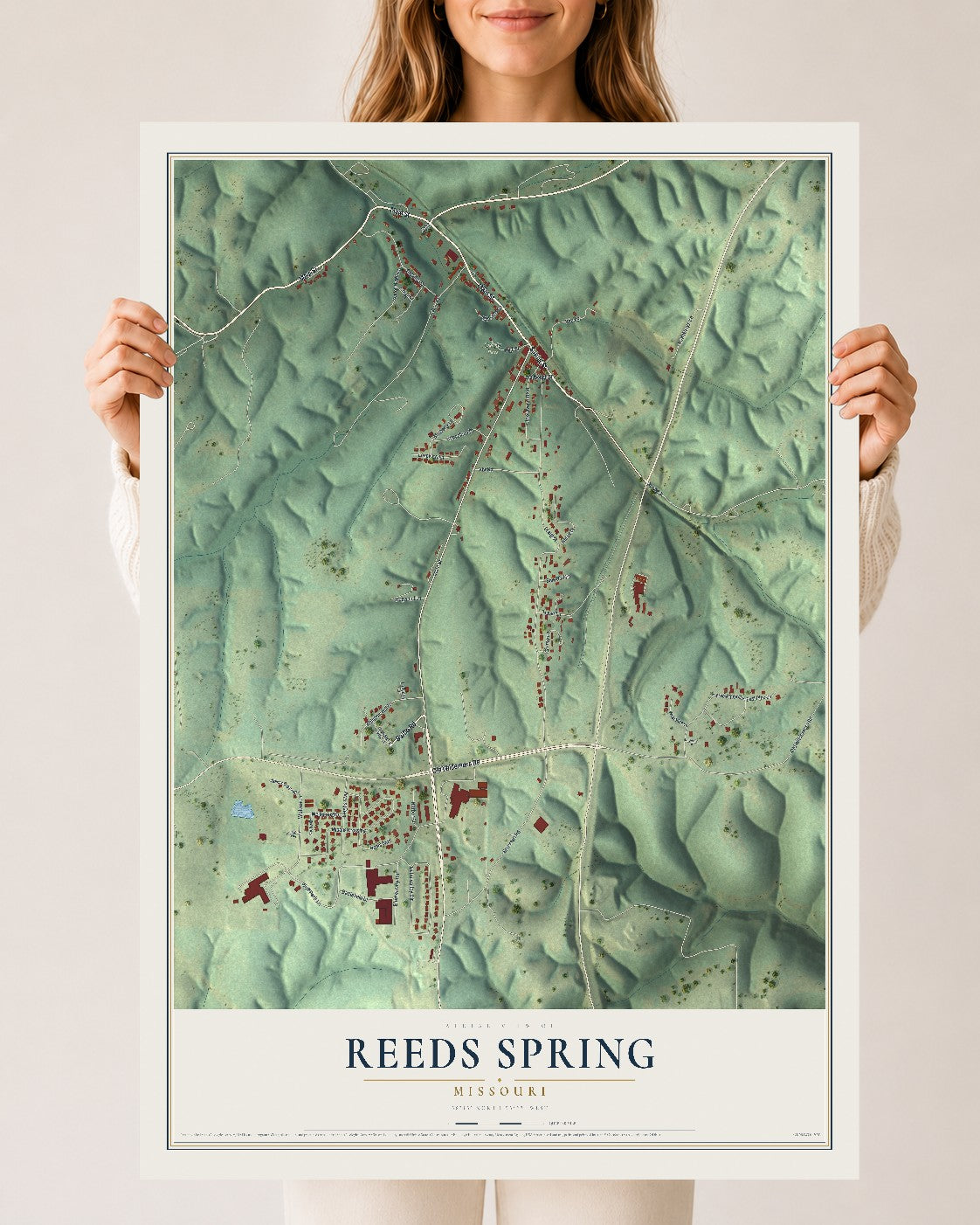 Map of Reeds Spring, Missouri, 24 x 36 inch unframed archival matte print