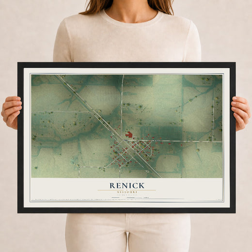 Map of Renick, Missouri, 12 x 18 inch print in a black wood frame