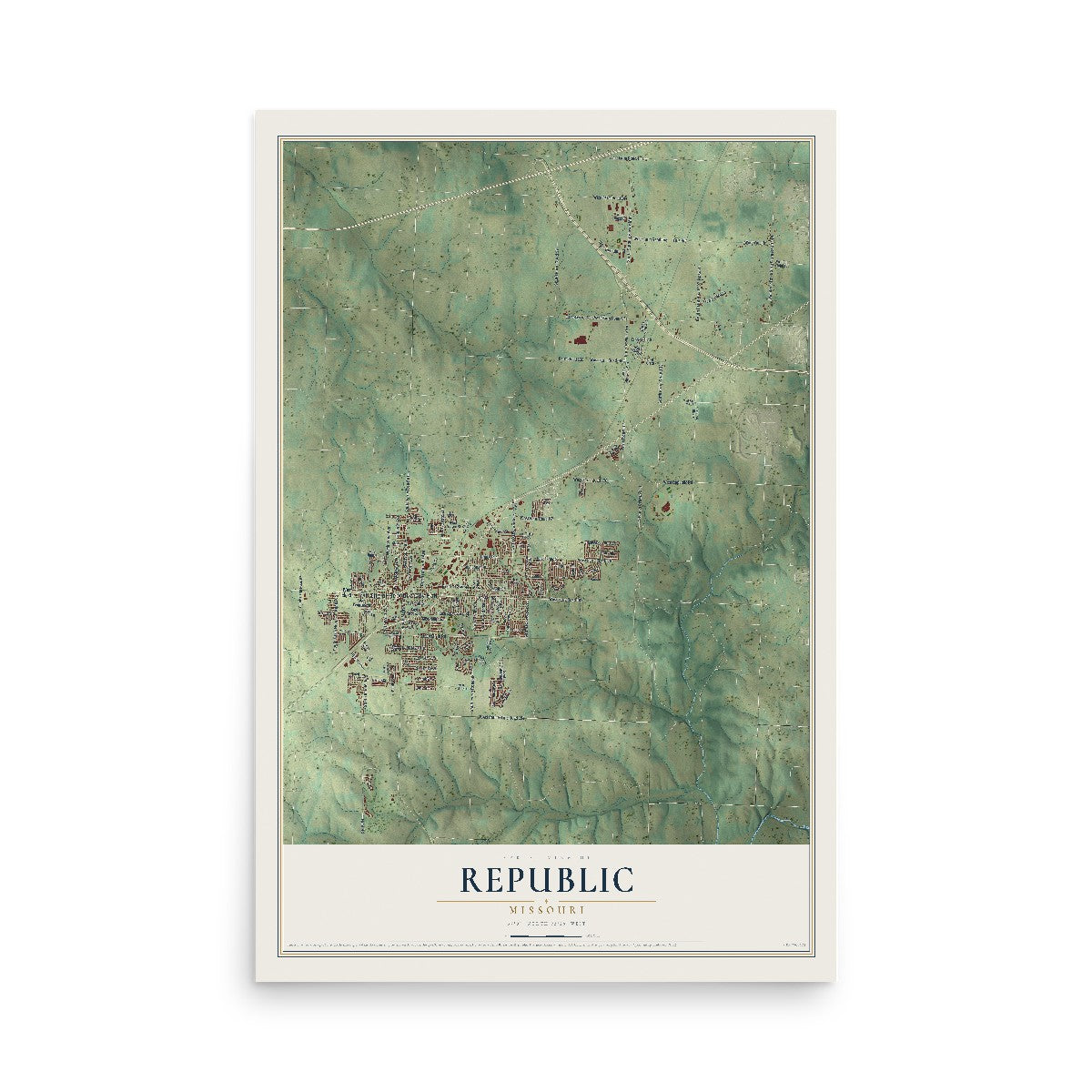 Map of Republic, Missouri, 12 x 18 inch unframed archival matte print