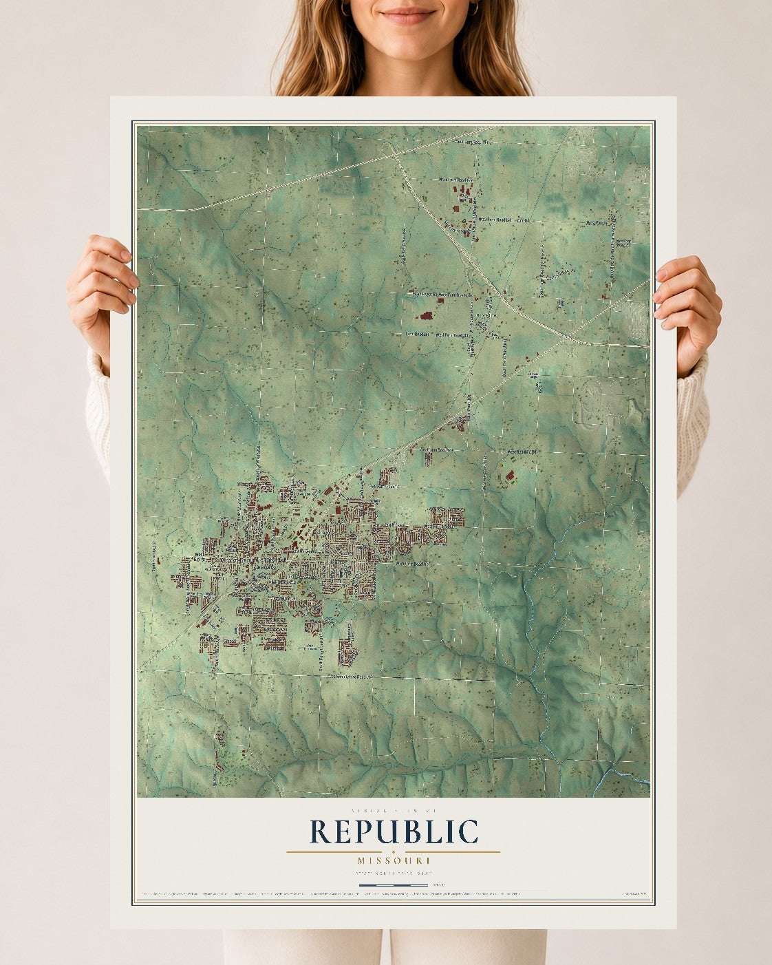 Map of Republic, Missouri, 24 x 36 inch unframed archival matte print