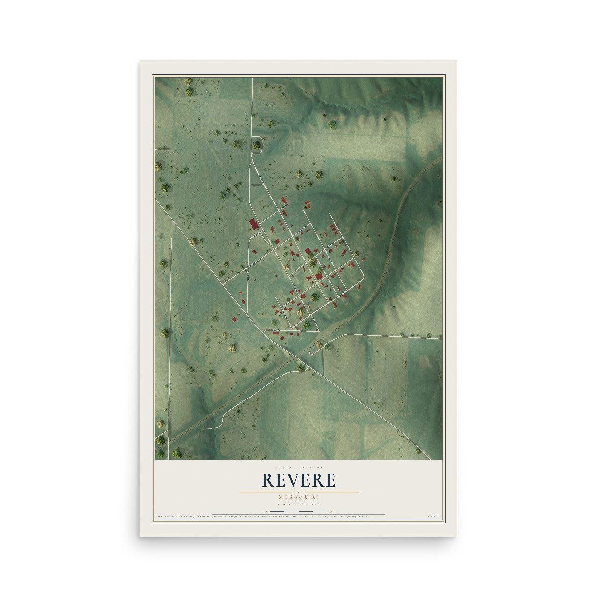 Map of Revere, Missouri, 12 x 18 inch unframed archival matte print