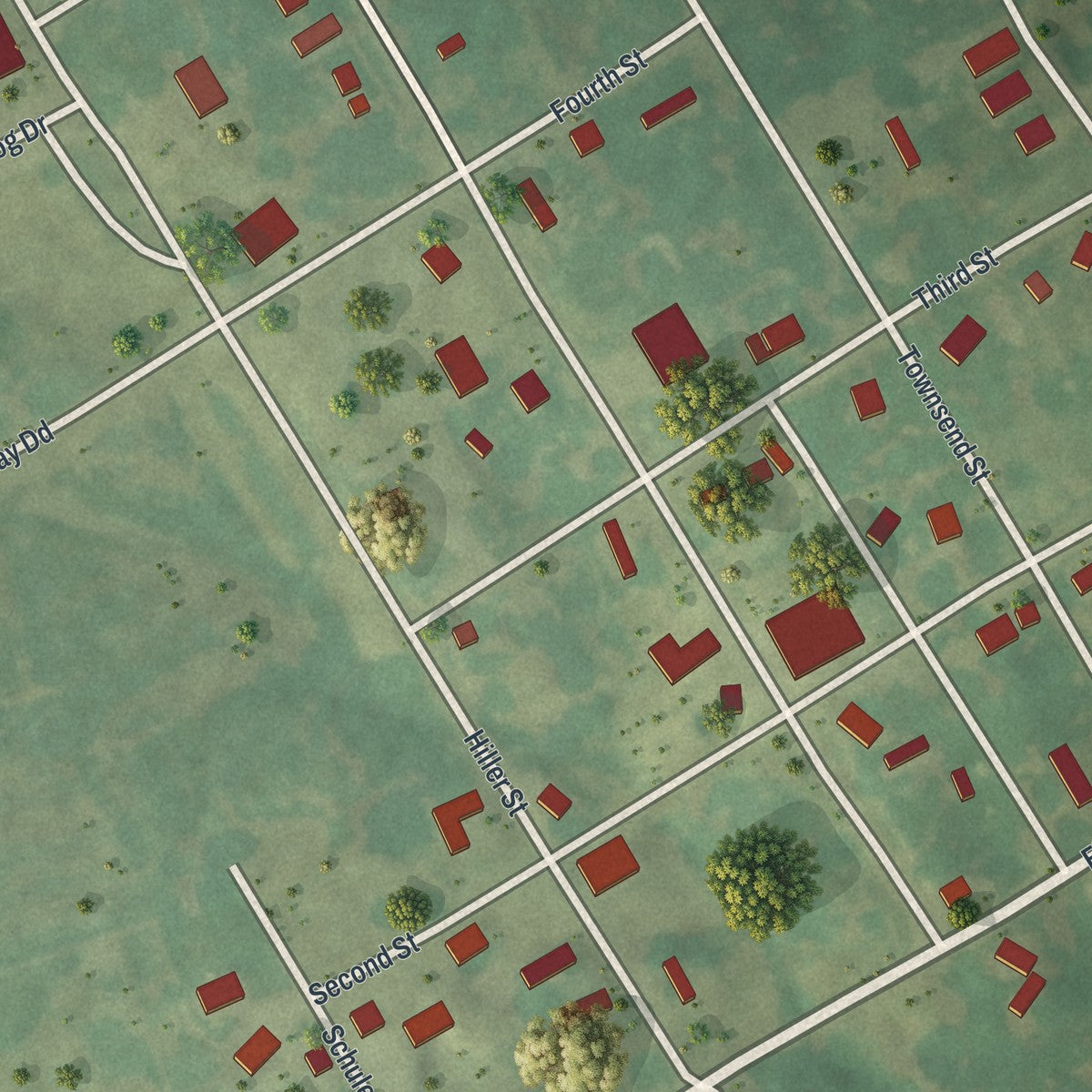 Close-up of the map of Revere, Missouri print showing street and building detail