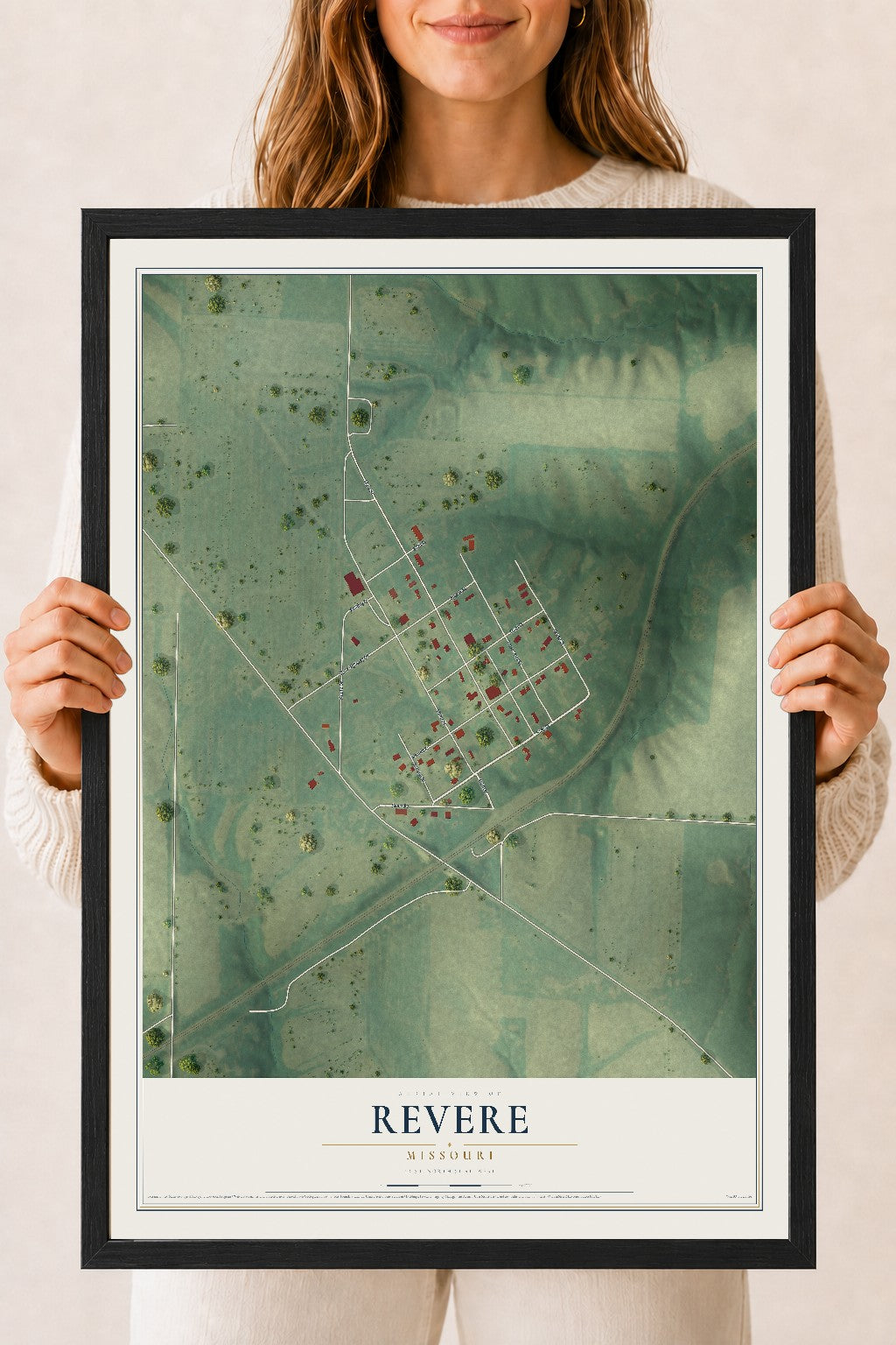 Map of Revere, Missouri, 18 x 24 inch print in a black wood frame