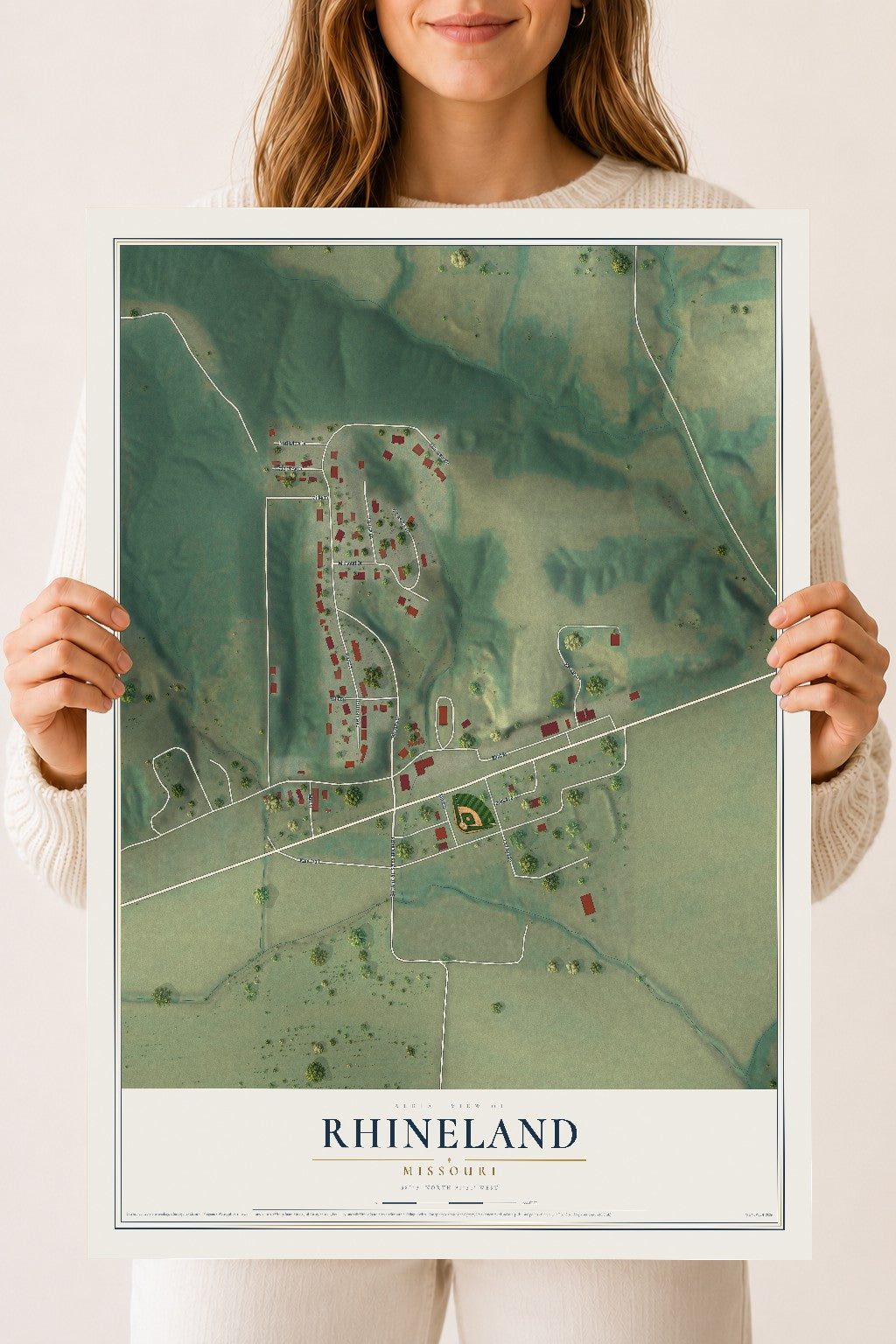 Map of Rhineland, Missouri, 18 x 24 inch unframed archival matte print