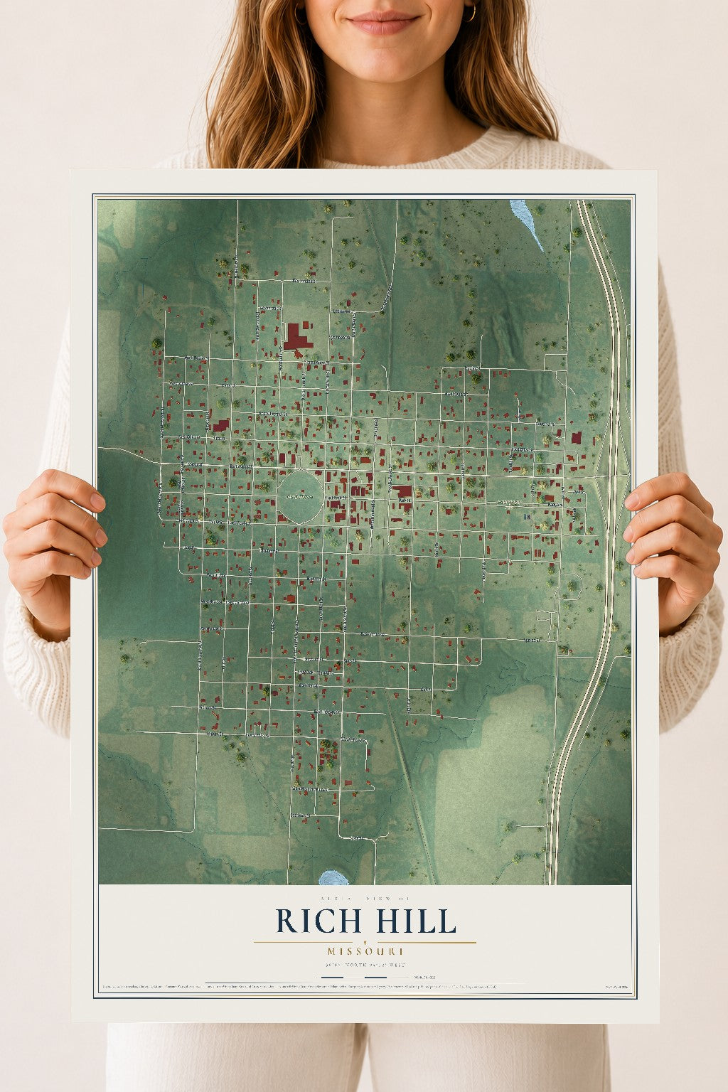 Map of Rich Hill, Missouri, 18 x 24 inch unframed archival matte print