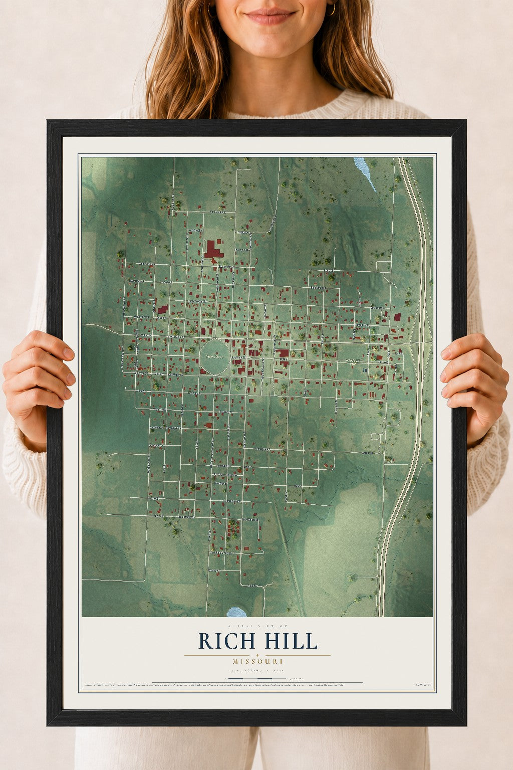 Map of Rich Hill, Missouri, 18 x 24 inch print in a black wood frame
