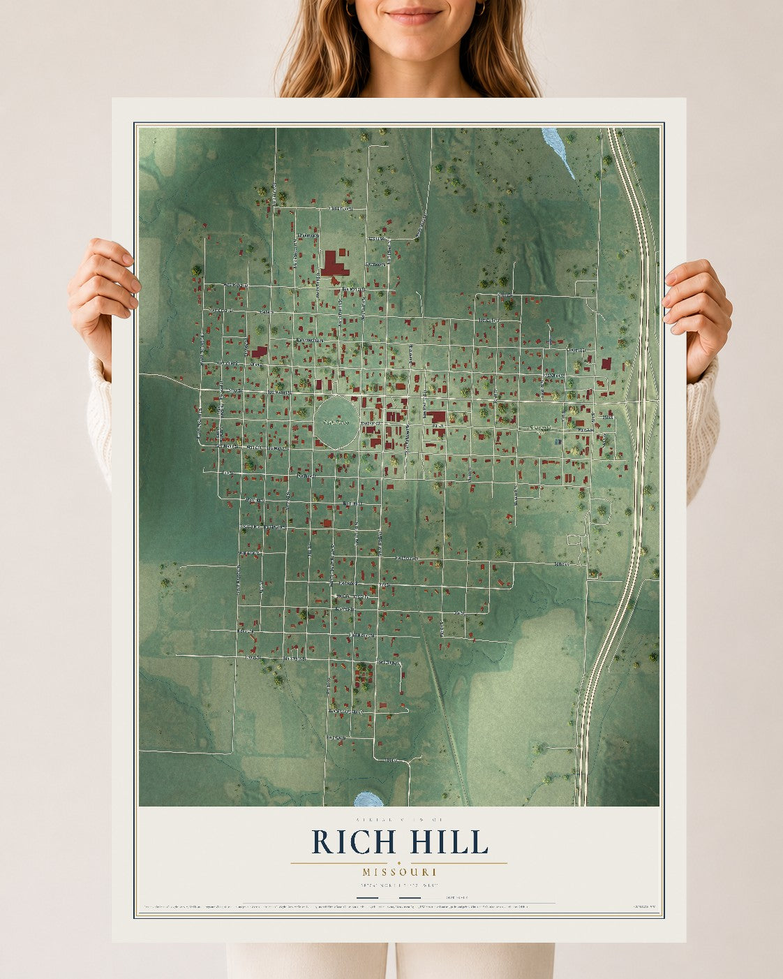 Map of Rich Hill, Missouri, 24 x 36 inch unframed archival matte print