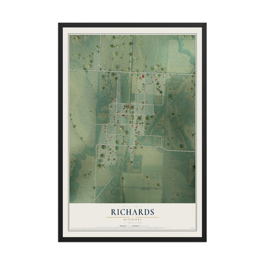 Map of Richards, Missouri, 12 x 18 inch print in a black wood frame
