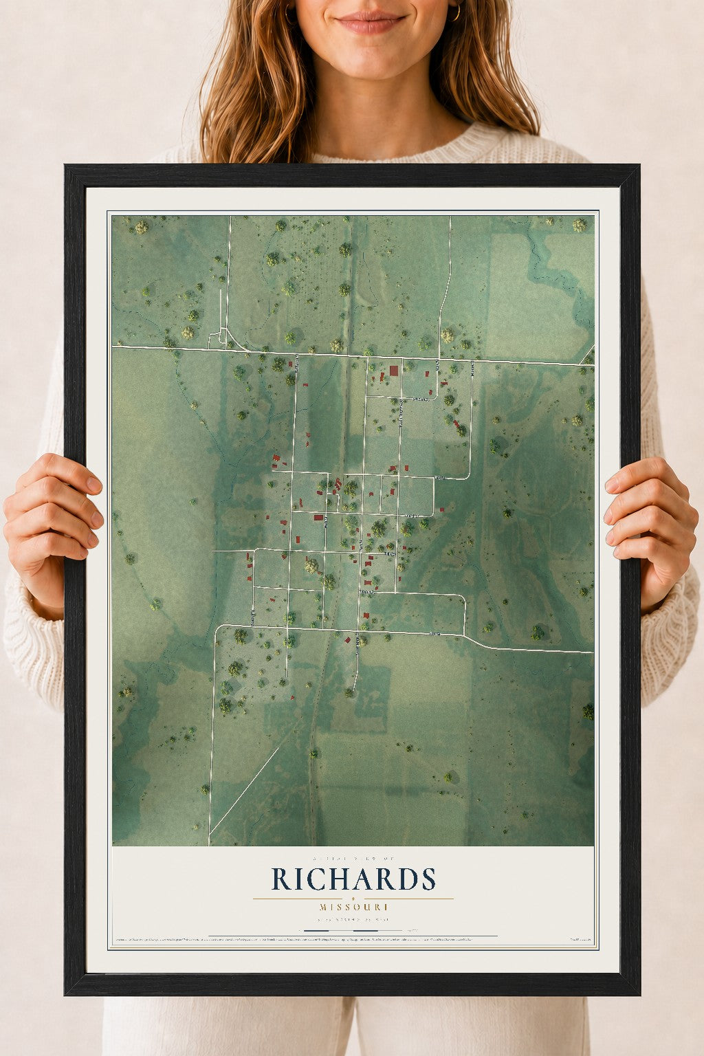 Map of Richards, Missouri, 18 x 24 inch print in a black wood frame