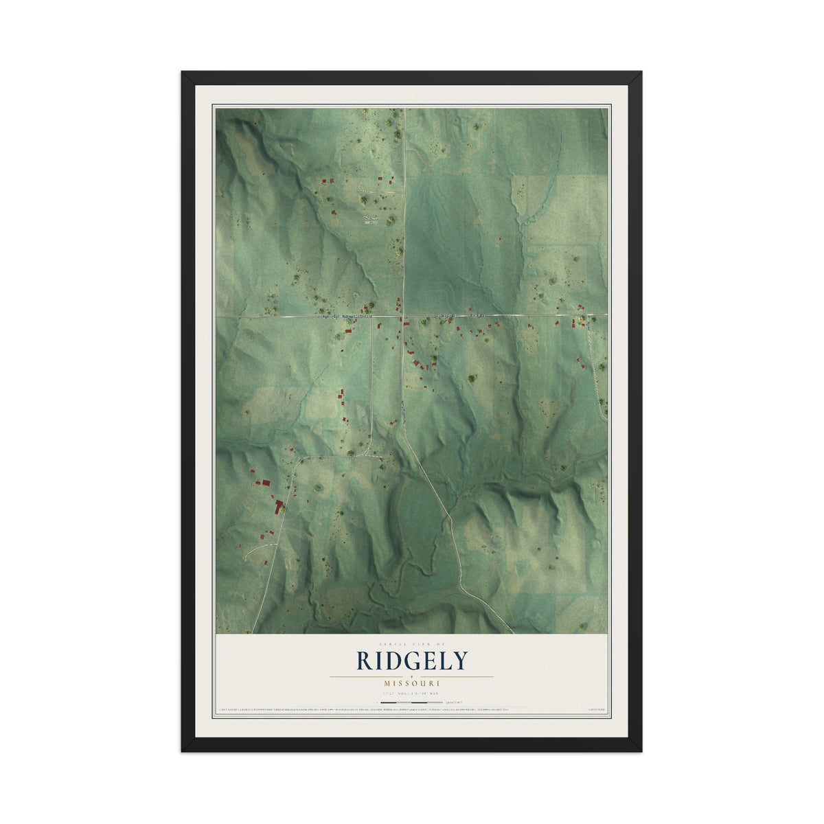 Map of Ridgely, Missouri, 12 x 18 inch print in a black wood frame