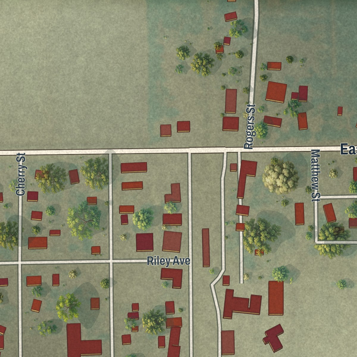 Close-up of the map of Risco, Missouri print showing street and building detail