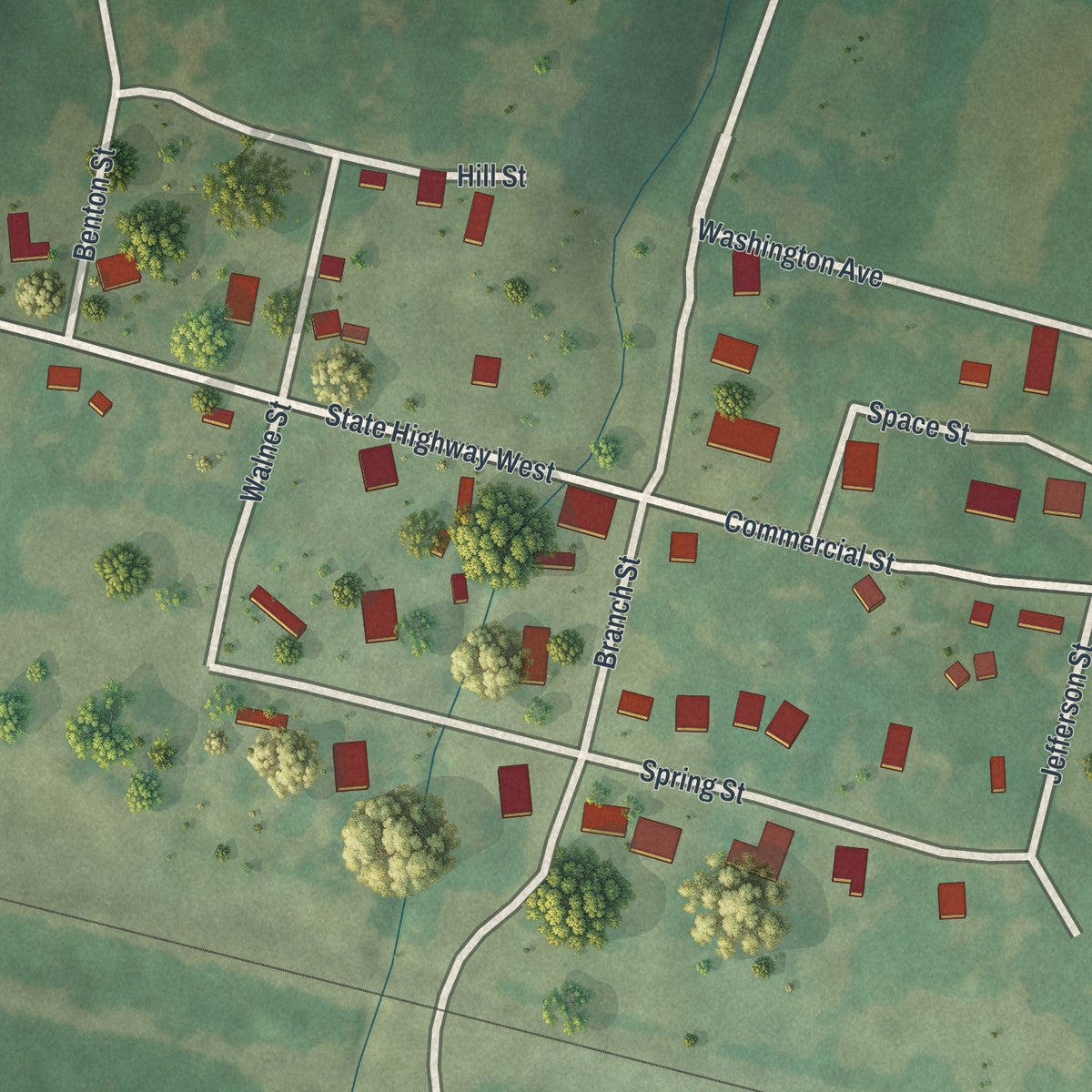 Close-up of the map of Ritchey, Missouri print showing street and building detail