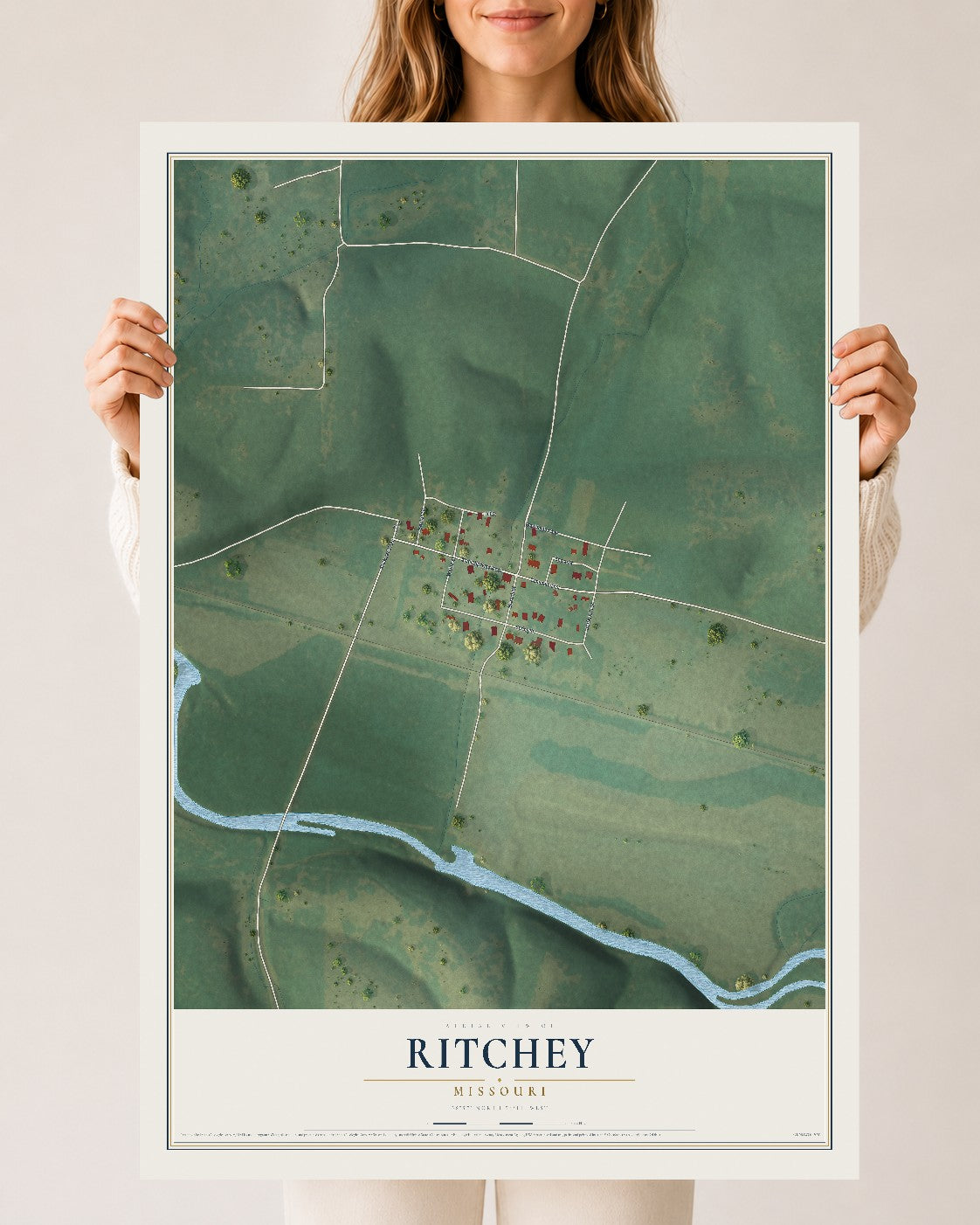 Map of Ritchey, Missouri, 24 x 36 inch unframed archival matte print