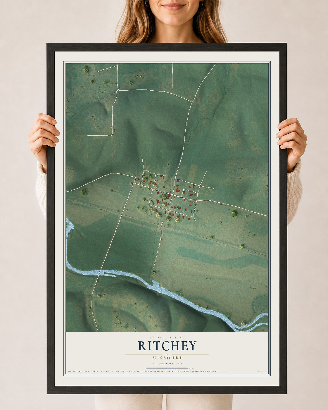 Map of Ritchey, Missouri, 24 x 36 inch print in a black wood frame