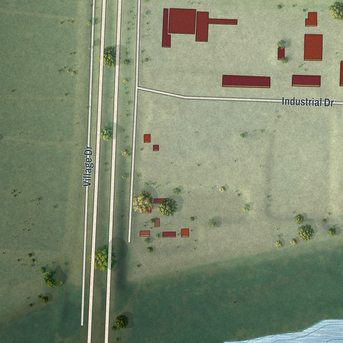 Second close-up of the map of River Bend, Missouri print showing more streets and buildings