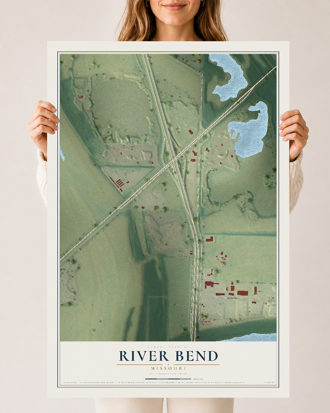 Map of River Bend, Missouri, 24 x 36 inch unframed archival matte print