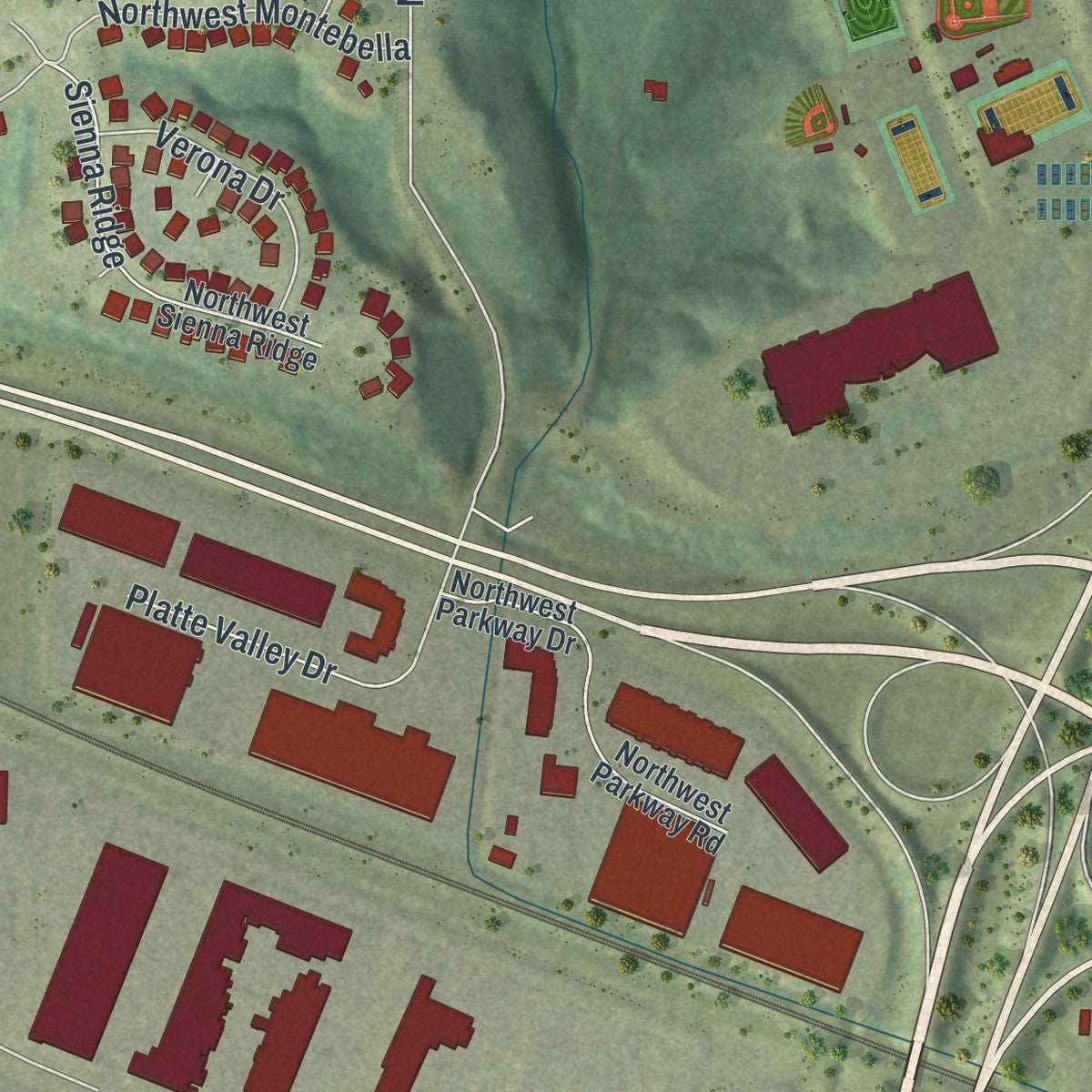 Second close-up of the map of Riverside, Missouri print showing more streets and buildings