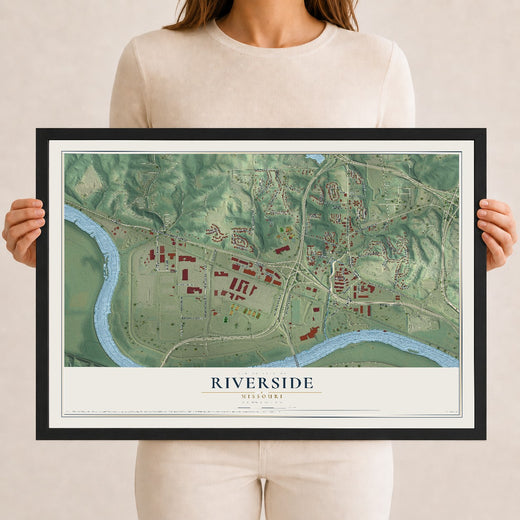 Map of Riverside, Missouri, 12 x 18 inch print in a black wood frame