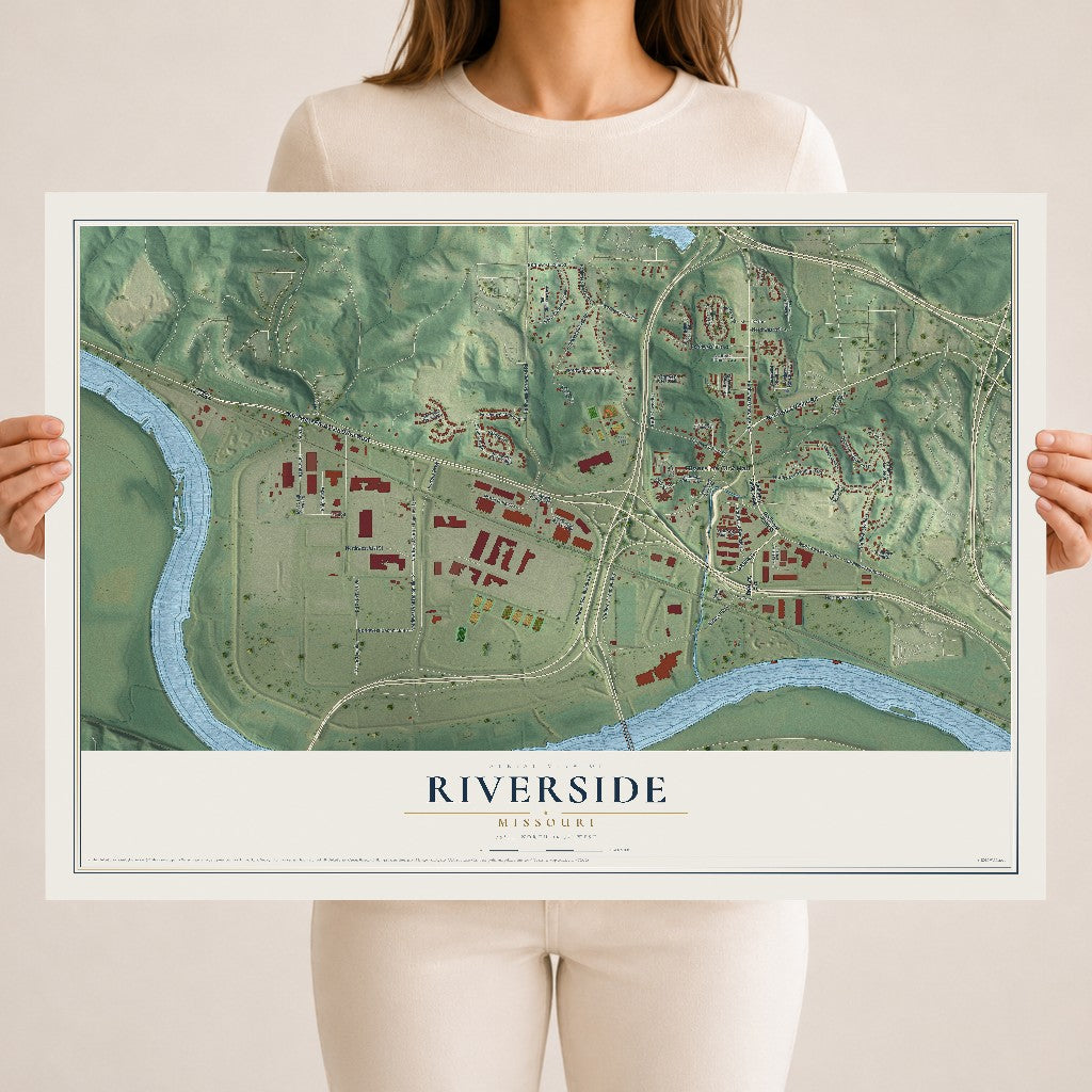 Map of Riverside, Missouri, 18 x 24 inch unframed archival matte print