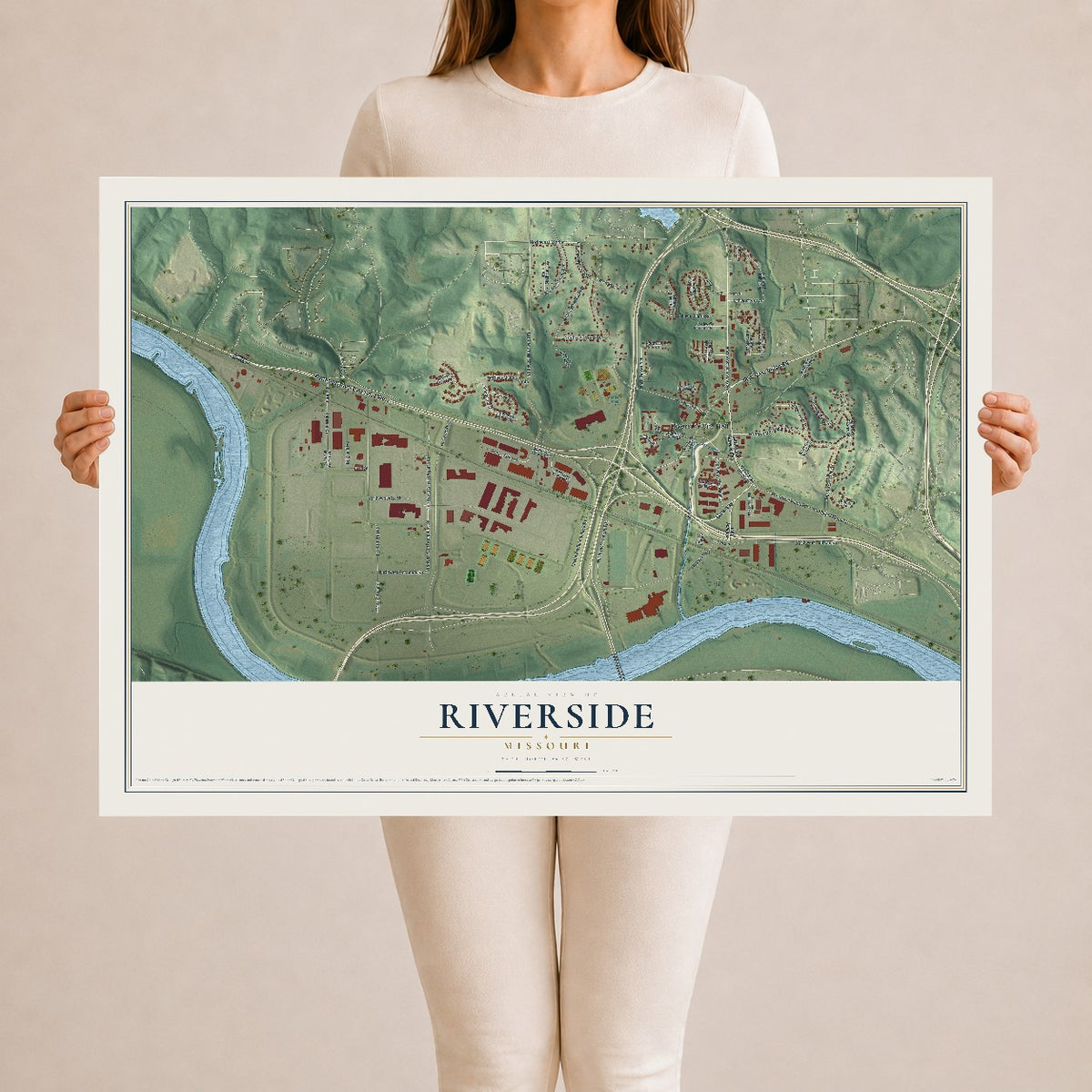 Map of Riverside, Missouri, 24 x 36 inch unframed archival matte print
