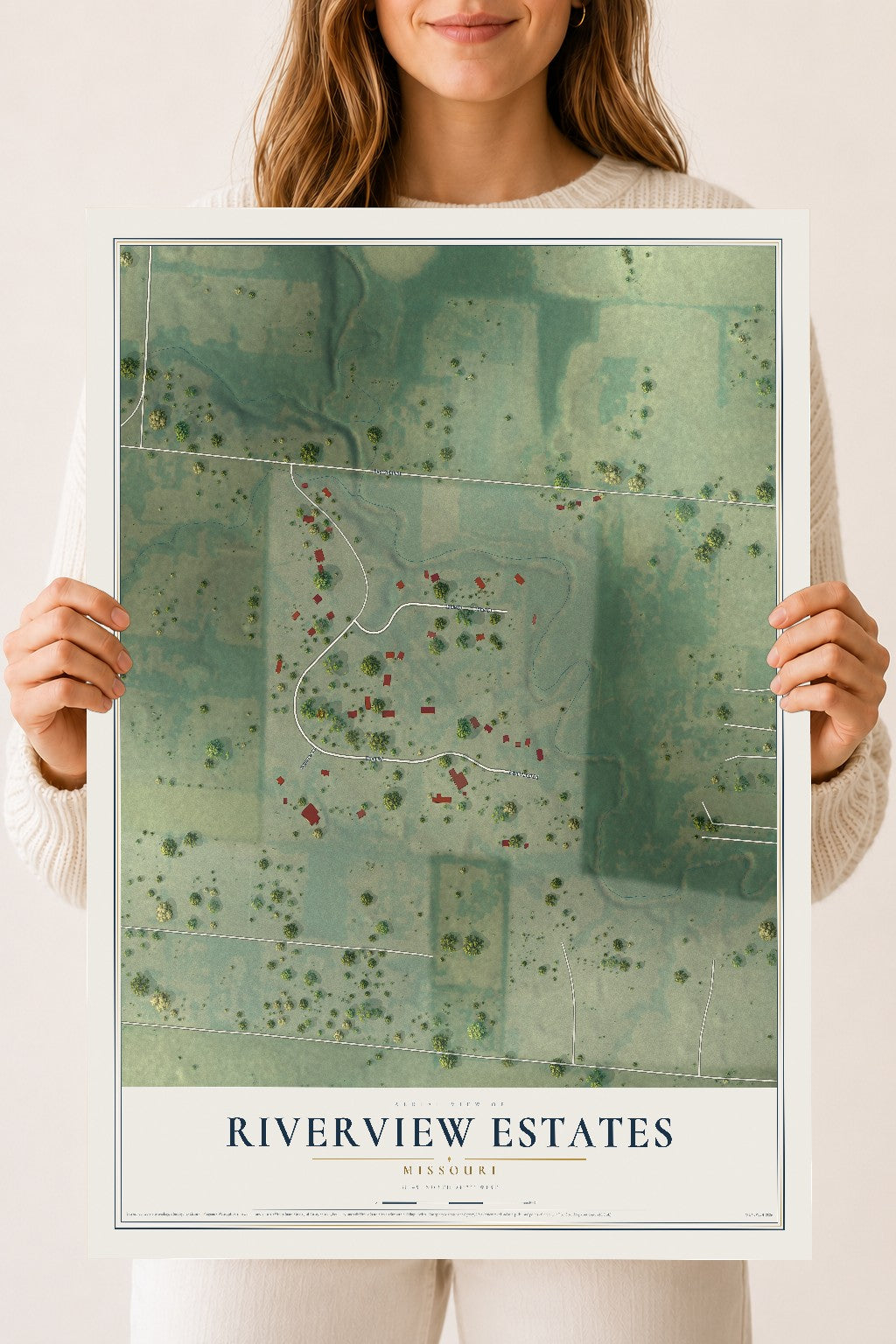 Map of Riverview Estates, Missouri, 18 x 24 inch unframed archival matte print